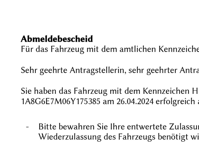 Bild von Kfz-Kennzeichen und Zulassungsbescheinigung Teil 1